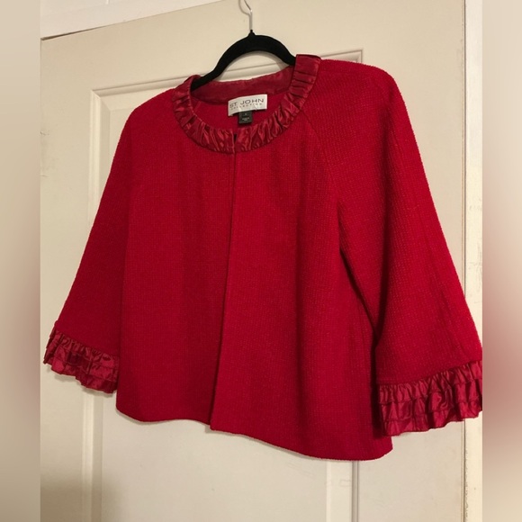 St John Collection Red Cardigan Vintage Made USA Wool Rayon Retro Workwear - Picture 1 of 5